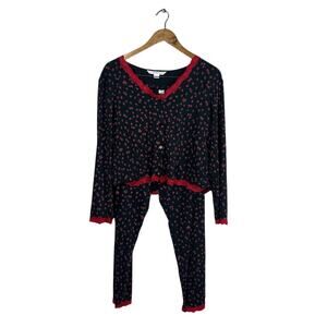 Victoria’s Secret Black Rose Three Piece Pajama Set size L